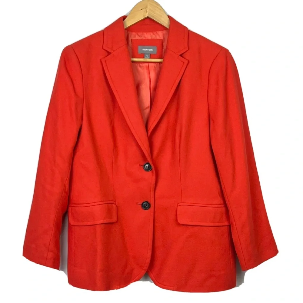 New Sussan Womens Jacket Orange Wool Blend Button Office Business Work Size M 12 - Picture 1 of 10